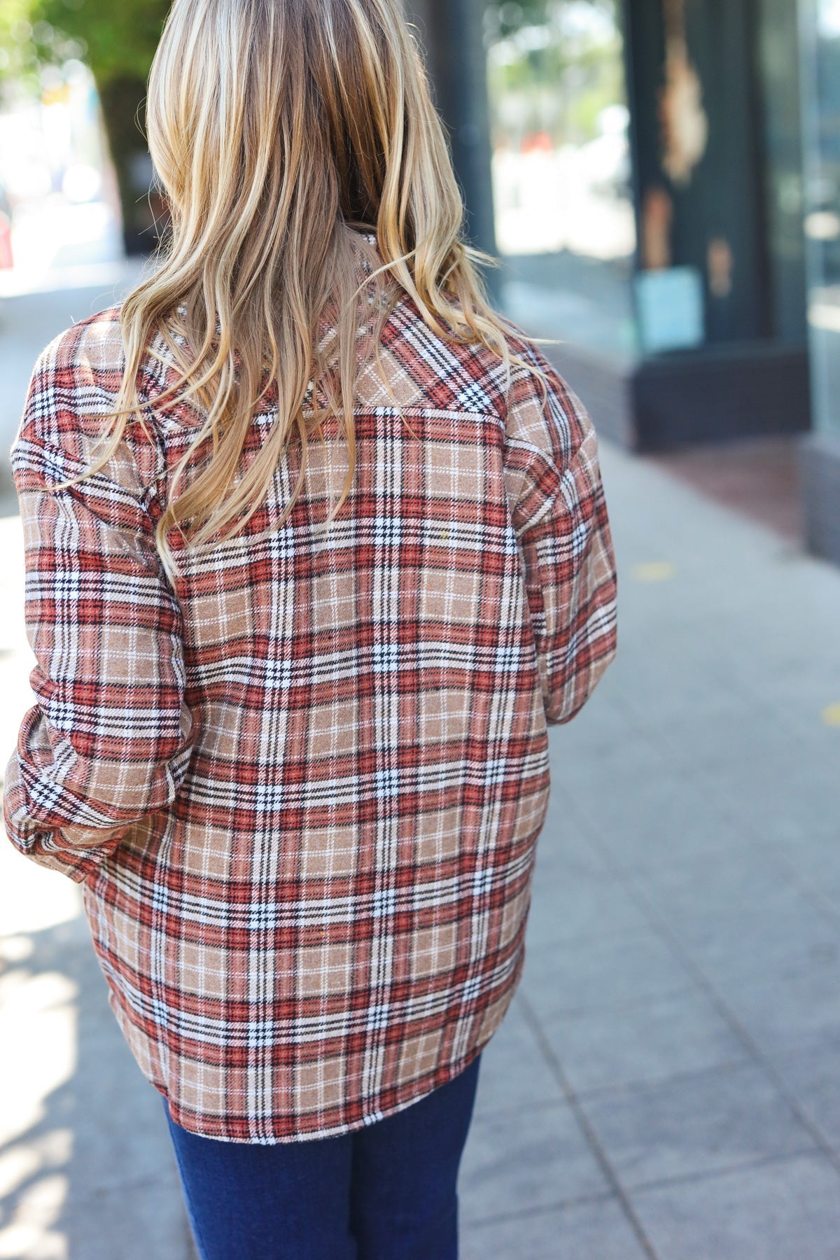 Be You Best Taupe Plaid Quilt Lined Button Down Shacket